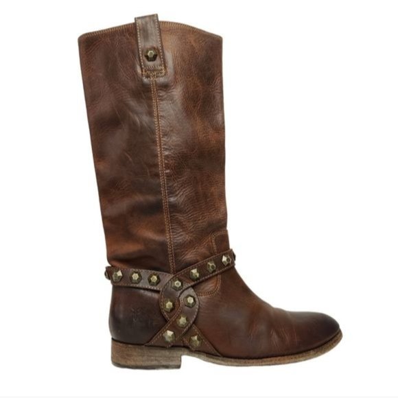 Frye Shoes - FRYE Melissa Brown Stud Leather Moto Riding Boots